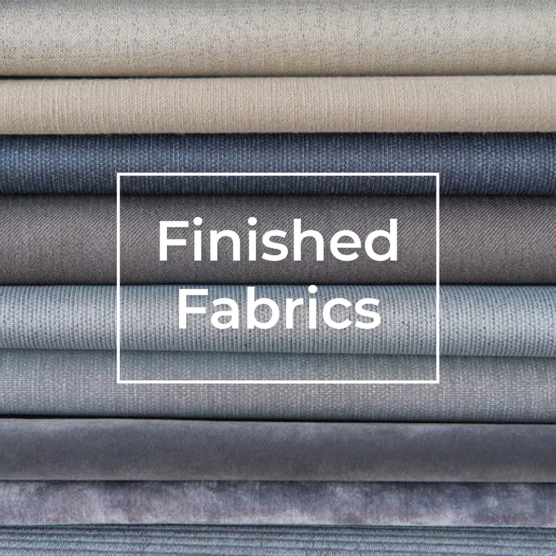 Finished fabrics stacked by color