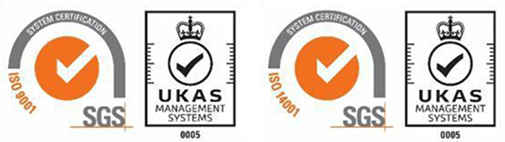ISO 9001 and ISO 14001 certification logos